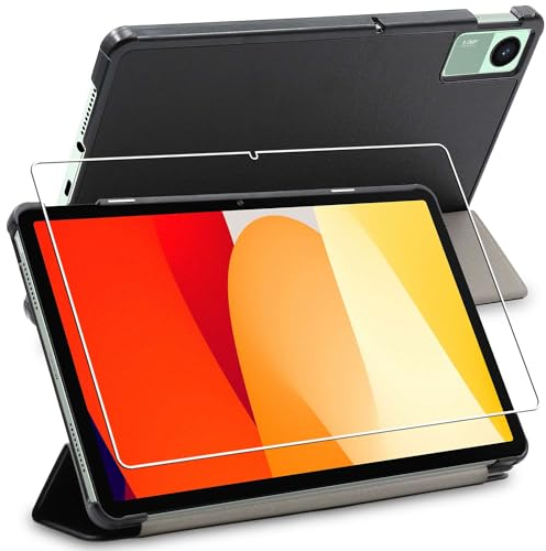 ebestStar - Hülle für Xiaomi Redmi Pad SE, Slim Smart Cover (Ultra Dünn), Schutzhülle Etui, Ständer Case Cover, Schwarz + Panzer Schutz Glas