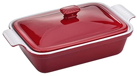 Cazuela de glaseado de 1800/3200 ml con tapa, bandeja rectangular cubierta de gres Heritage para horno para hornear (tamaño: 3200 ML) (3200 ML) (A 3200 ML)