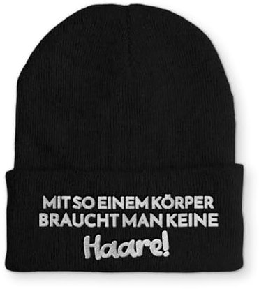 Strickmütze Dieser Köper braucht Keine Haare Mütze Wintermütze lustige Beanie mit Stick, Farbe: Black