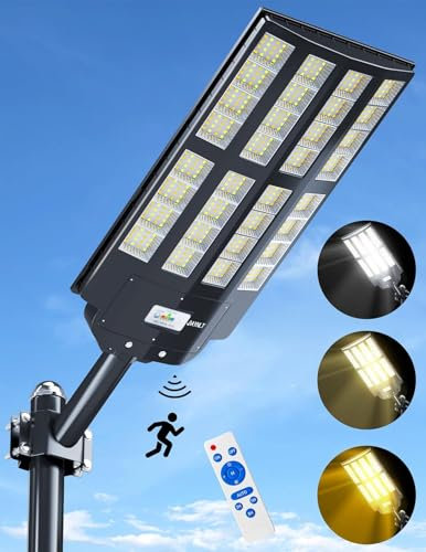 JAYNLT Y-7000W Solar Straßenlaterne für Außen, 3000K/4000K/6500K 550000LM LED Solar Strahler Außen Kommerzielle die Dämmerung, IP67 Wasserdichte Solarlampen mit Bewegungsmelder für Garage Gärten