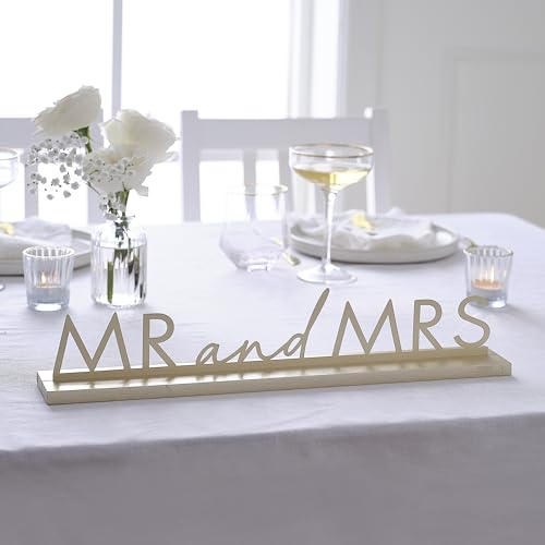 Ginger Ray Gold Metal 'Mr and Mrs' Wedding Table Sign Decoration 7.5cm x 42.5cm