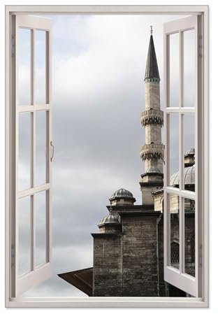 LZ6J8C9 Bilder Fensterblick Stadt landschafts Leinwand-Wandkunst Skyline Stadt poster cami Gemälde Druck Kunstwerk Wanddekoration für Wohnzimmer 80X120cm(31x47in) Rahmenlos