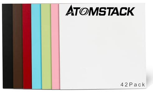 ATOMSTACK 42 Stück mit Lasergravur Beidseitig farbig gebeizt in sieben Farben MDF-Sperrholz, Stärke 3 mm, Maße 300 * 300 mm, zum Schnitzen, Gravieren, Malen und Dekorieren