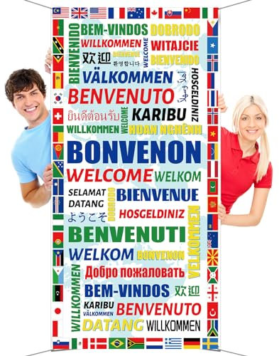 DPKOW International Willkommen Door Banner, Stoff 2024 International Sports Competition Dekorationen, 185 * 90cm