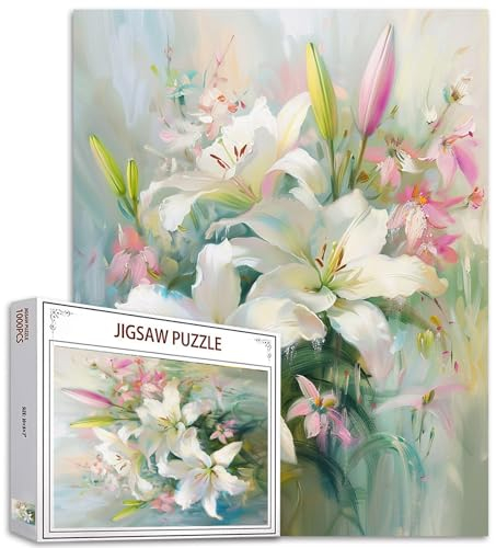 Tucocoo Puzzle Mit Weißen Lilien für Erwachsene - 1000 Teile, Blumen, Blühender Garten, Kunststil, Bunt - DIY für Heimdekoration, Geschenke, Familienpuzzle, Perfekt für Spieleabende