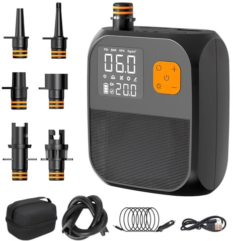 Elektrische Luftpumpe SUP Pumpe, Kompakte & Leichte Elektrische Luftpumpe mit 25PSI Hochdruck, Automatische Abschaltung & Beleuchtungsfunktion, für Paddleboard, Wing Foil & Kite, Zelt, Matratze