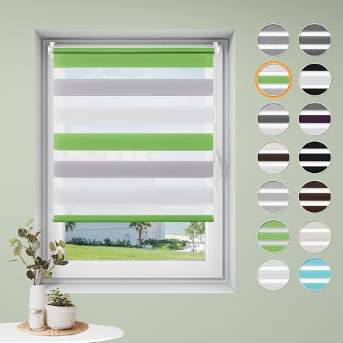 Sanfree Doppelrollo klemmfix ohne Bohren Duo Rollos für Fenster ohne Bohren Weiß-Grau-Grün B60 x H130cm-Stoffbreite 56cm Fensterrollo Klemmrollos für Fenster und Tür Sonnenschutz & Sichtschutz