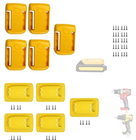 5 Stück Batteriehalter Für DeWalt DCB200 DCB201 DCB202 DCB203 DCB204 20V 60V Akku Wandhalterung & 5 Stück Akkuhalter Wandhalterung, Maschinenhalter Bohrschrauber Bohrhalter Für DeWalt (Mit Schrauben)