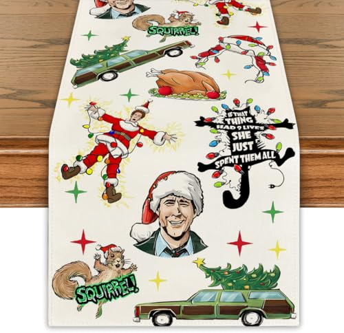 Christmas Vacation Table Runner Red and Green Vaction Xmas Table Cover Winter Seasonal Holiday Decor Merry Christmas Decorations for Home Party
