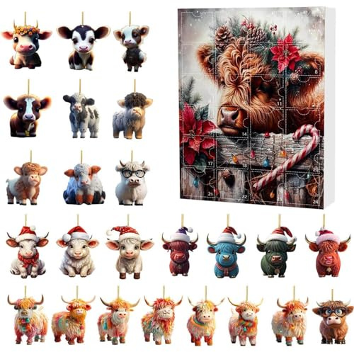 Highland Cow Adventskalender 2025, Adventskalender 2025 Kinder, Süße Hochlandkuh Adventskalender 2025, Einzigartiger Adventskalender, Weihnachten Adventskalender