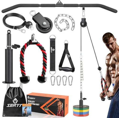 SERTT Gym Cable Pull System Rack Rack Pulley Accessories with LAT 2-in-1 Pull Up Bar and Improved Load Pin, Weight Lifting System for Triceps, Biceps, Back
