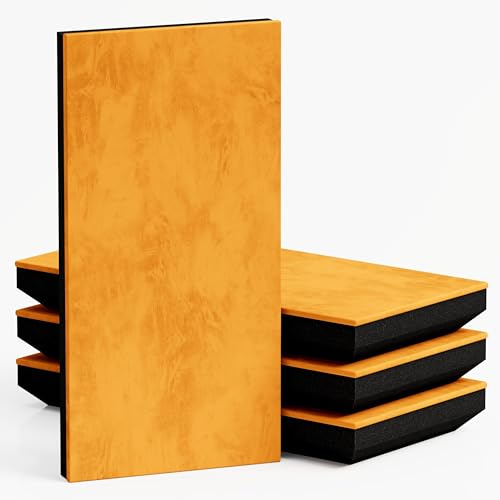 4er-Pack – Schmale Akustik-Samtstoffpaneel CINEMATIC-mini mit Befestigungsset | Dekorative Schallabsorber-Paneel | Schalldämmung - Akustikoptimierung | Farbe: [N-Panel 50x25x5cm | Gelb]