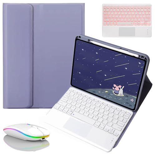 JZCZMCE Custodia con Tastiera per iPad Mini 7 (2024) & Mini 6 (2021) 8.3, Portamatite Incorporato, Tastiera Magnetica Staccabile Retroilluminata Senza Fili con Mouse Bluetooth,Dark Purple