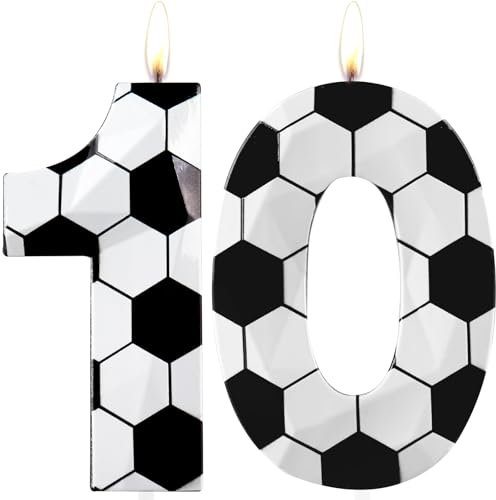 Geburtstagskerzen zum 10. Geburtstag, Nummer 10, Fußball, Happy Birthday, Premium-Wachs und 3D-Diamant-Design, Fußball-Thema, Kuchendekoration, Dekoration für Männer und Jungen, Geburtstagsparty,