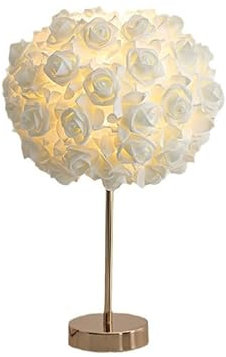AoLa Rose Tischleuchte Mit Kabel Schalter E27 Tischlampe Goldbasis Kleine Lampe Mit Rose Lampenschirm Nachttischlampe Schlafzimmer Deko Warmweiß 3000K Wohnzimmer Dekorative Für Restaurant Bar Weiß