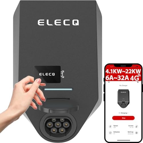 ELECQ Wallbox 22kw con App e contatore | 4G OCPP WiFi | Attiva Gestione dei carichi | Ricarica Solare fotovoltaica | Tipo 2 trifase 32 A Caricatore Colonnina Ricarica Auto Elettrica Compatibile 11kw.