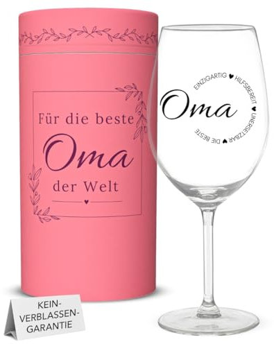 Oma Geschenk - Edles Weinglas mit Gravur in schöner Geschenkverpackung | 480 ml Glas für Wein, Prosecco, Cocktails & mehr | Geschenk Oma zum Geburtstag oder als liebevolle Überraschung
