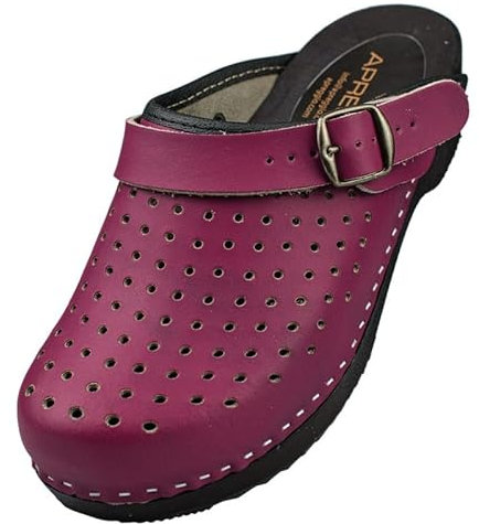 APREGGIO Zoccoli da Donna in Legno – Pantofole comode – Pratici Zoccoli da Giardino – Scarpe in Vera Pelle di Alta qualità, Viola., 42 EU