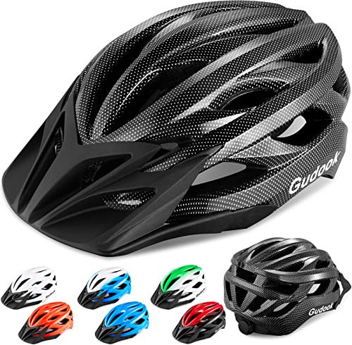 Gudook Casco da bicicletta adulto per uomo – Caschi da bicicletta da donna – Casco da bicicletta certificato leggero regolabile con visiera rimovibile per mountain bike e bici da corsa (colore