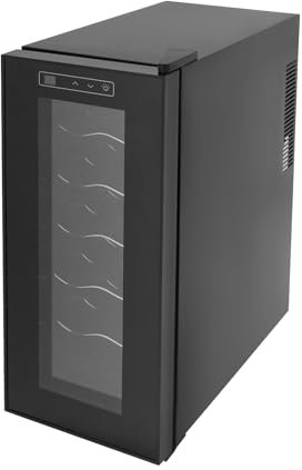 12 Flaschen Weinkühlschrank, Weinkühler Kühlschrank, Kleiner Weinkühler, Wein & Sektkühler, 12-18℃ intelligente Temperaturregelung, Touch Steuerung, mit LED Licht