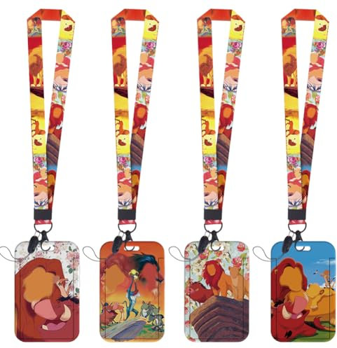 OPVXZAD Porte Cartes Lion Avec Lanière, 4pcs Porte Badge Cordon Détachable, Housse Carte De Bus Style Cartoon, Porte Badges D'identification Clés Pour Travailleur Infirmier Enseignant étudian