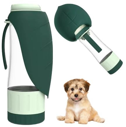 La botella de agua para perros y el recipiente de alimentos se combinan en uno, con hojas de silicona elásticas como cuencos de alimentación, compartimentos dobles a prueba de fugas, portátil para