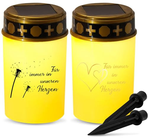 2er Pack Grablaterne Solar, Led Grablicht Mit Dämmerungssensor Und Erdspieß, IP44 Grablicht Solar Wetterfest, Led Grablichter Für Draußen, Grableuchte Für Den Außenbereich, Friedhofskerze (Weiß-A)