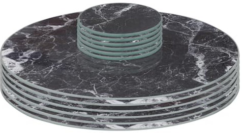 Harbour Housewares Round Glass Placemats & Round Coasters Set - 30cm - Black Marble - 12pc Tempered Heat-Resistant Non-Slip Rectangle Indoor Home Kitchen Dining Table Dinner Plate Place Mat Mats Set