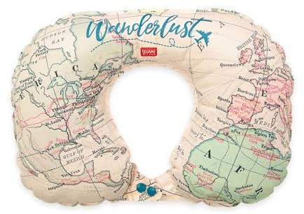 LEGAMI - Aufblasbares Reisekissen, Verschluss mit 2 Knöpfen, bequem, ergonomisch, einfach aufzublasen und zu entleeren, Hülle mit Karabiner, aus Polyester, 36,5 x 23 cm