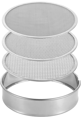 YOFAPA Soil Sifter Set for Gardening, Riddle Soil Sieve with 3-size Mesh Screens, Round Garden Potting Sieve, Planting Soil Sifter for Compost, Vermiculite, and Soil Sifting, 0.04/0.12/0.2