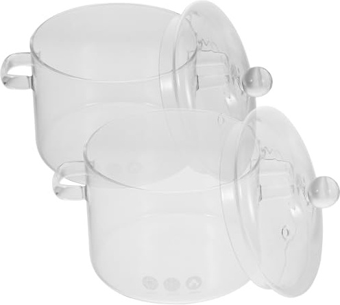 Healifty Juego de 2 Ollas de Sopa de Vidrio Transparente con Tapa y Doble Asa Capacidad 1900 Ml Material de Vidrio de Borosilicato Resistente al Calor para Cocinar Casa Sopas Fideos y
