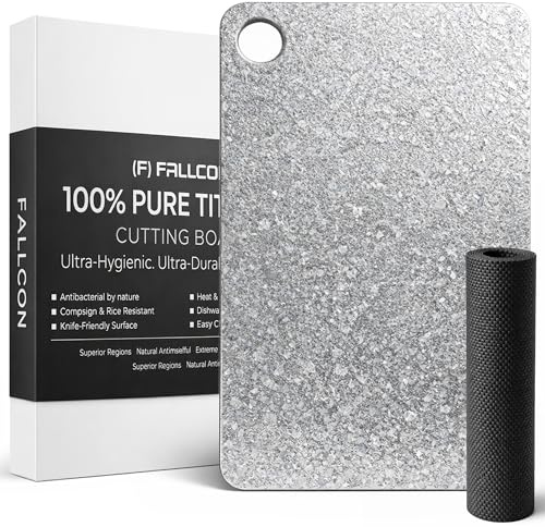 FALLCON F® Tabla de Cortar de Titanio 100% Puro PREMIUM | Forma Cuadrada 30,5x20,5cm | Extra Gruesa 2mm | Antibacteriana Certificada EPA | Doble Cara Titanium | Sin BPA ni Olores