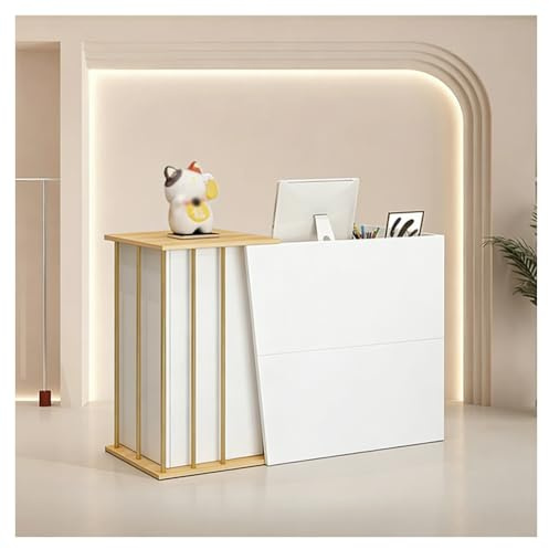 Pobbycrafm Empfangstheke Empfangstresen Schreibtisch Mit 4 Stauräumen Und Abschließbarer Schublade Kassentheke Klein rezeptionstheke für Büro, Salon, Geschäft oder Café A 90x140 cm