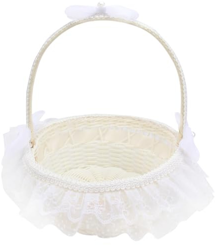 Besportble Blumenkorb Hochzeit Zarter Spitze Korb FüR BlumenmäDchen 9.06X8.66X10.63 Zoll Leicht Tragbar FüR BlüTenbläTter Und Party Dekoration