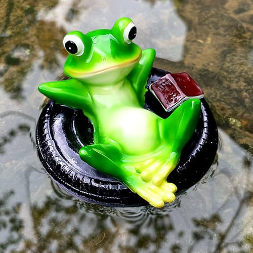Timasser Schwimmtier Frosch Deko Schwimmfrosch aus Kunstharz mit Farbechtem Froschkönig Draußen Frosch Figuren für Teich Miniteich Outdoor Garten Teich Hof (B)