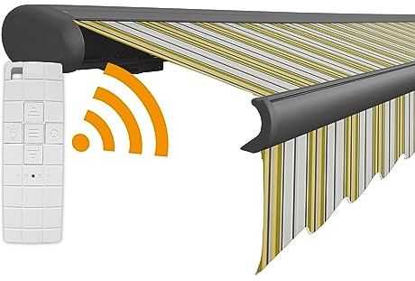 Arilco Elektrische Vollkassettenmarkise Kassettenmarkise Gelenkarmmarkise Markise Sonnenmarkise Sonnenschutz in vielen Farben und Größen wählbar in der Kassettenfarbe Anthrazit (4x3m Anis)