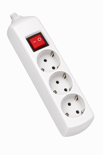 WEBMATEL Regleta 3 Enchufes Schuko con Interruptor de Luz sin Cable - Ladrón Triple de Pared - 16A 250V 3680W Máx