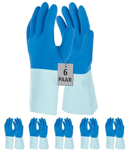 Keron 6 Paar Fliesenlegerhandschuh Fletex | Chemikalienschutzhandschuh, Schutzhandschuh, 10/XL, latex, blau, lebensmittelecht, wasserdicht, Fliesenleger, Bau, Latex