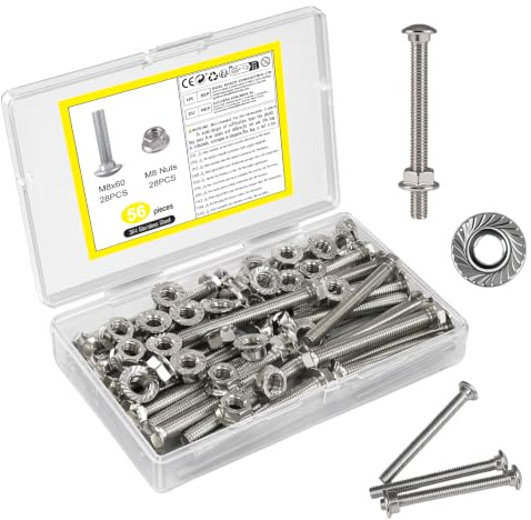 28 Pcs Boulons de Carrosserie M6 x 60mm, Vis à Tête Ronde | Boulons a Tête Ronde Bombée Champignon en Acier Inoxydable avec écrous à Embase Hexagonale Set