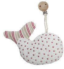 Efie Bio-Rassel Fisch mit Holzclip – 100% Baumwollplüsch (kbA), Füllung Schurwolle (kbT) – handgefertigt in Deutschland – nachhaltiges Greif- & Kinderwagenspielzeug