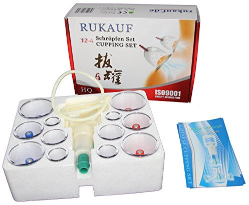 HQ Massage Schröpfen Set mit Schröpfgläsern aus Kunststoff mit Magneten + Vakuumpumpe (12-Set)