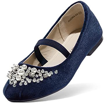 DREAM PAIRS Girl's Toddler/Little Kid/Big Kid Aurora-03 Mary Jane Ballerina Flat Shoes,Size 3 Toddler,Navy/Suede,AURORA-03