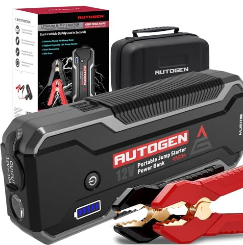 AUTOGEN Démarreur de Saut de Voiture 4000A (10,0 L + Essence et Diesel), Un kit de survoltage de boîte de Pontage de Batterie Portable 12V pour Voitures, SUV et camions.