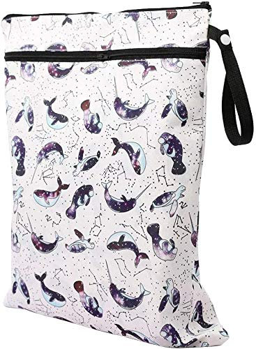Fayeille Imperméable Mouillé Sac avec Double Éclair, Réutilisable Couche-Culotte Sac pour Voyage, Plage, Couches, Dirty Gym Vêtements, Mouillé Maillots, Jouets - Blanc