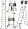 LZQ Klappleiter Anlegeleiter Teleskopleiter Ausziehleiter Alu Teleskop-Design Mehrzweckleiter, 16 Sprossen - 90cm bis 5m Anlegeleiter, 150 kg Belastbarkeit