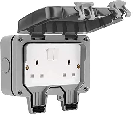 BALLSHOP Outdoor Sockets Weatherproof Outdoor 13A Double Gang Twin Switched Socket IP66 Outside Outdoor Wall Weatherproof Plug Socket Box