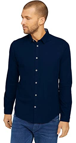 TOM TAILOR Herren Slim Fit Hemd mit Struktur 1023881, 10302 - Dark Blue, XXL