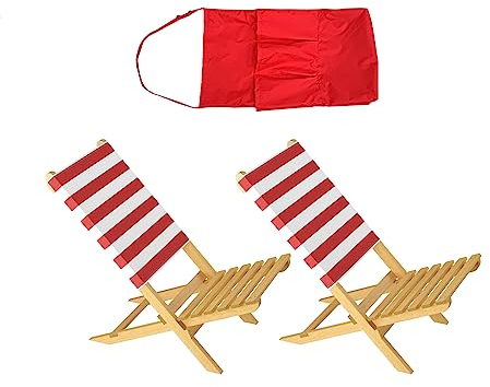 Erst-Holz Klappstuhl Strandstuhl Anglerstuhl Gartenstuhl Stuhl zum Zusammenstecken rot-weißem Bezug V-10-353, Ausstattung Liegestuhl:Doppelpack in Tasche Rot