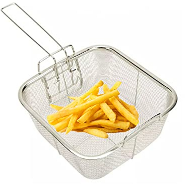 Stainless Steel Deep Fat Fryer Basket Strainer Tool with Handle Wire Mesh Chip Pan Oil Drainer (19cm X 19cm)