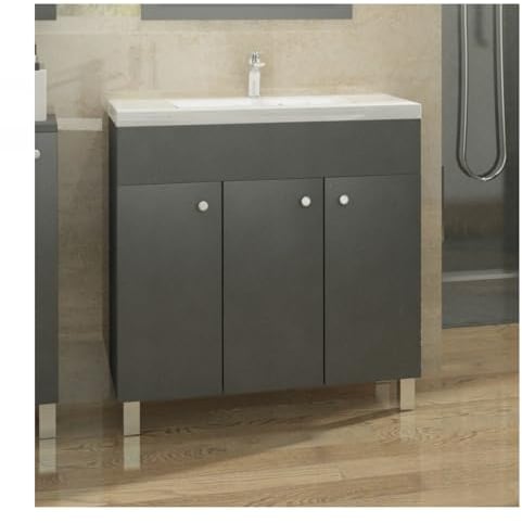 paplinskimoebel Waschbecken mit Unterschrank 80 cm Breit | Badezimmerschrank IGA Sink | Badmöbel Set für Badezimmer & Gäste-WC | Waschtisch mit Unterschrank Stehend | Waschbeckenunterschrank Grau